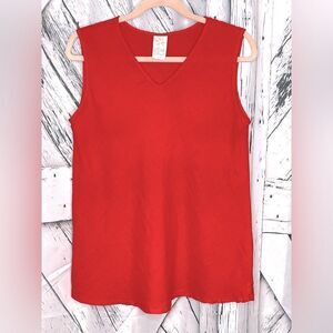 Match Point Sleeveless Top Linen Red V-Neck Small